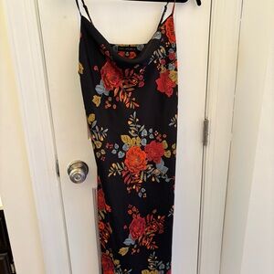 Y2K Sara Michelle Black Maxi Slip Dress Red Roses size M Whimsygoth Romantic